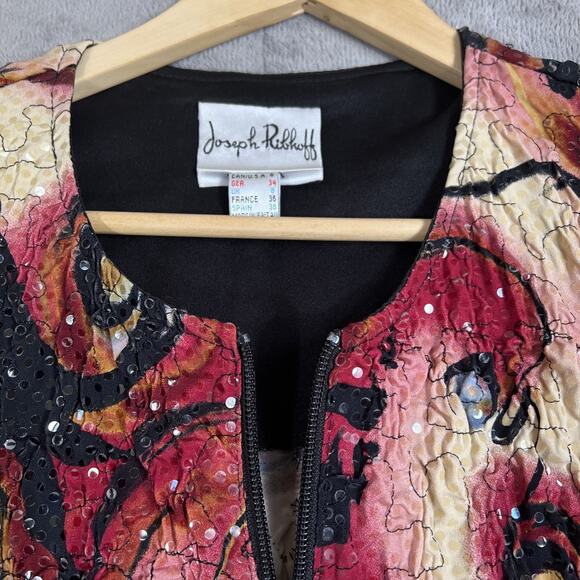 Joseph Ribkoff Jacket Size 6 Texture Full Zip Artsy Blazer Stretch Ruched Sequin - Picture 5 of 12